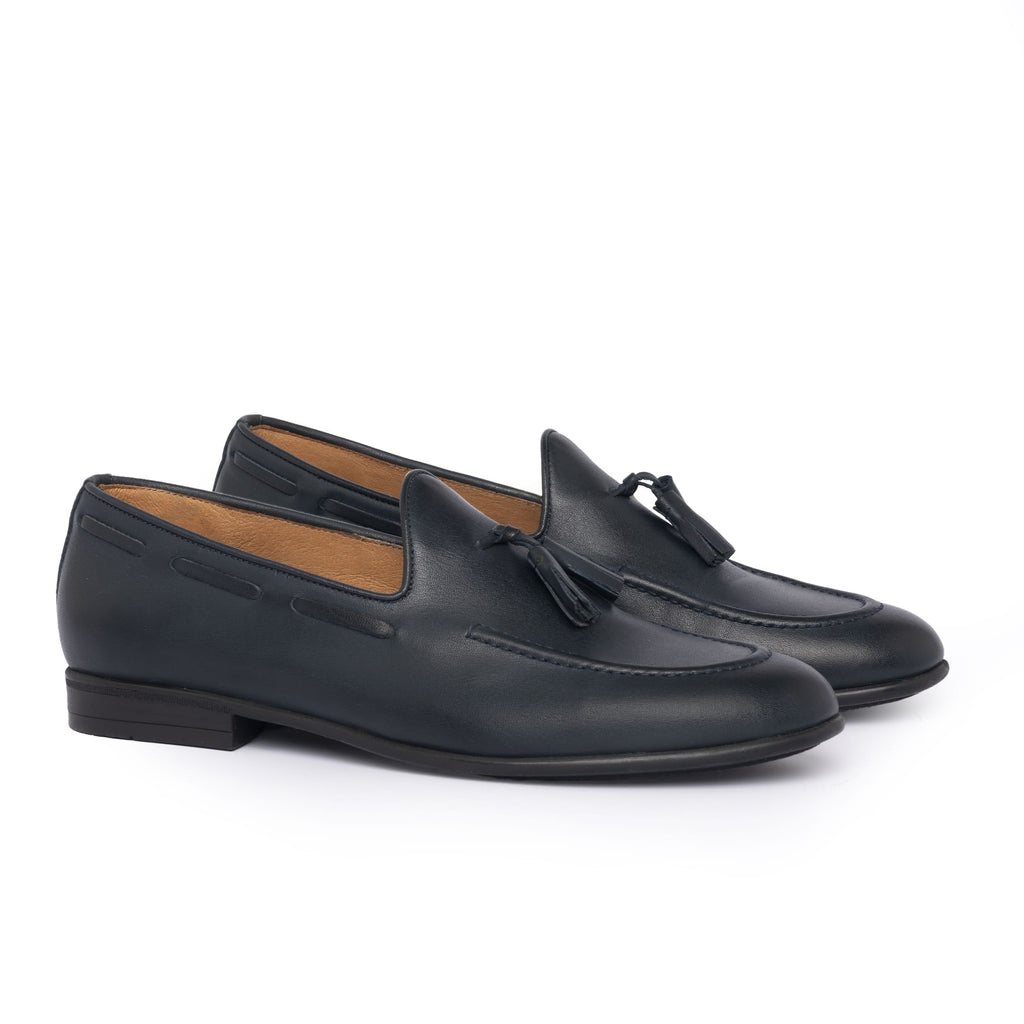 Mocassins avec nœud en cuir - Bleu