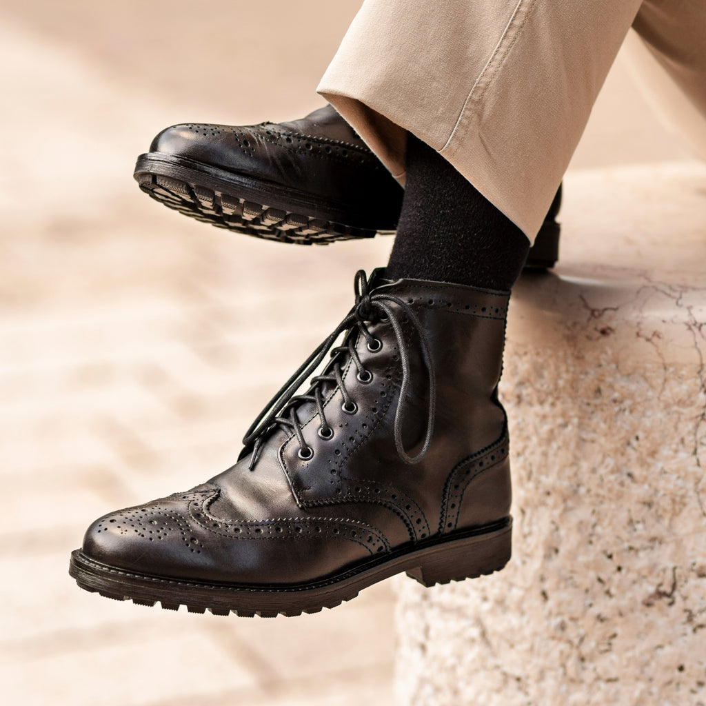 Bottines décorées en cuir - Noir