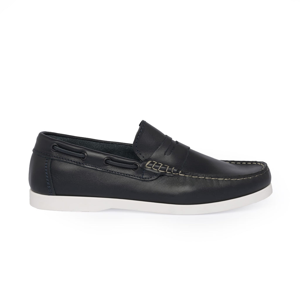Mocassins Bateau 02 avec Bandine en Cuir Bleu