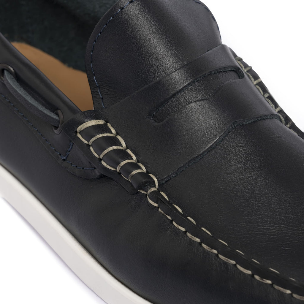 Mocassins Bateau 02 avec Bandine en Cuir Bleu