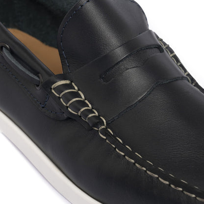 Mocassins Bateau 02 avec Bandine en Cuir Bleu