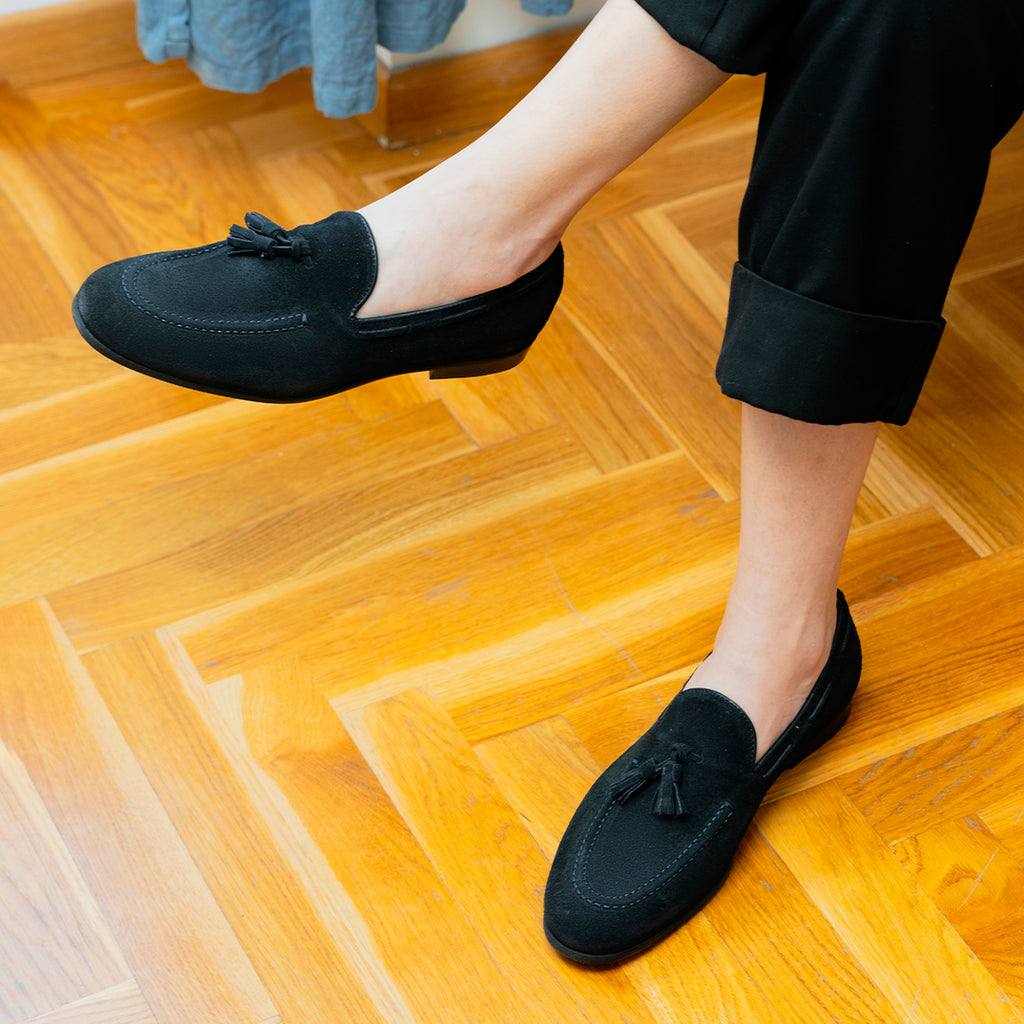 Mocassins avec nœud en daim - Bleu