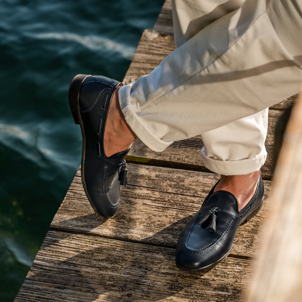 Mocassins avec nœud en cuir - Bleu
